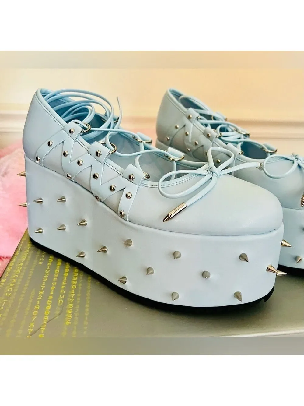 NIB Size 7 Dolls Kill KOI Footwear Zorina Lace Up Platform Ballet Shoes in Blue